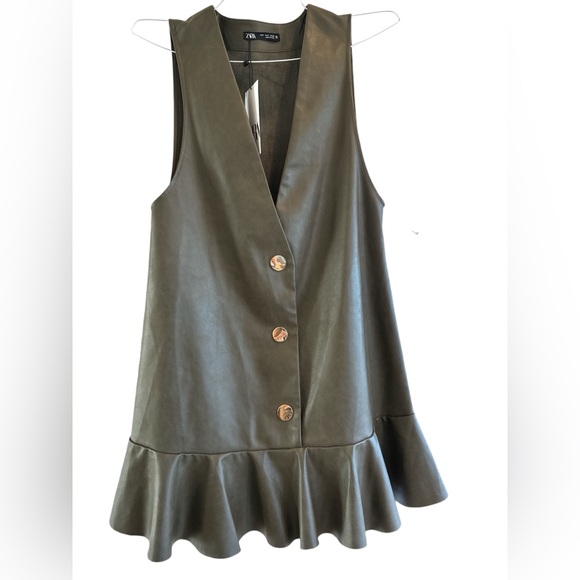 ZARA FAUX LEATHER DRES IN OLIVE GREEN - Picture 7 of 8